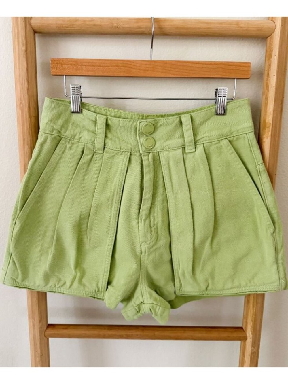 ANIMALE Brazil 100% Cotton Pleated High Rise Green Shorts Size 40 US 6
